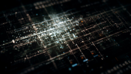 Leinwandbilder - Advanced data matrix simulation UI with cutting-edge digital environment with a dynamic and immersive display of interconnected data matrix information networks systems background