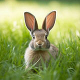 Fototapeta Zwierzęta - Portrait of a cute fluffy gray rabbit