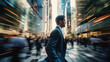 © Keitma - Business man crossing a busy blurry street of a city financial district