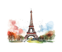 Watercolor Sketch Of Eiffel Tower Paris France. Vector Illustration Design.