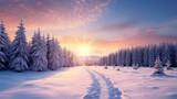Fototapeta  - Beautiful winter landscape with snow-covered trees.