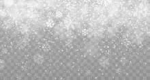 Winter Snow Fall Overlay Effect, Christmas Holiday Snowy Background, Snowflakes Snowfall. Isolated Vector Realistic Falling Snow And Steam On Transparent Backdrop. Xmas Pattern, Texture, Snowstorm