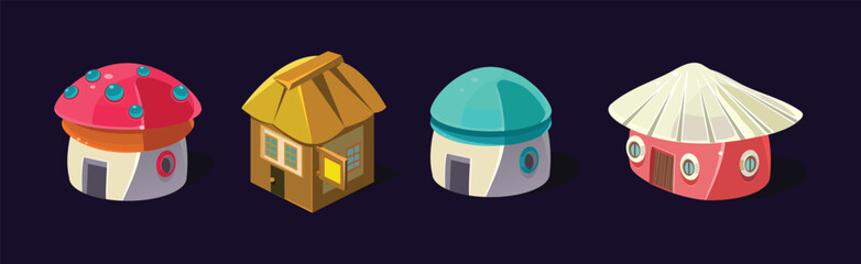 Sticker - Fantasy Isometric Buildings and Fairy House Vector Set