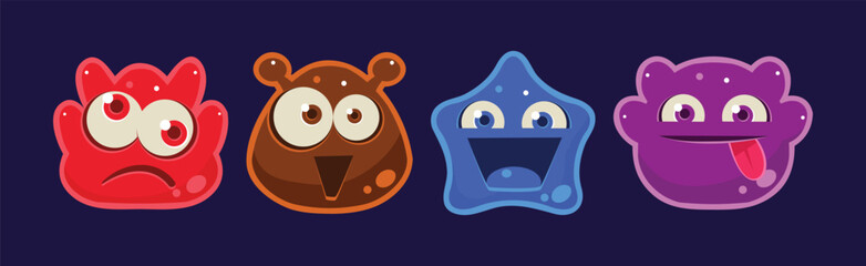Poster - Funny Jelly Characters Emotion with Muzzle Vector Set