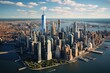 Aerial view of Lower Manhattan, New York City, USA. Aerial Views of the Downtown Manhattan Skyline, AI Generated