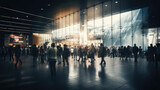 Fototapeta Londyn - Busy office center, bustling life in commercial building, airport traffic, crowd of people, motion, hurry concepts, modern cinematic style
