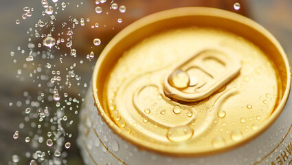 Poster - Beer can with water droplets, water splashing