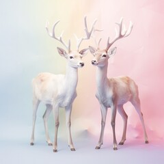  Christmas card with Christmas reindeer. Pastel colors. Generative AI
