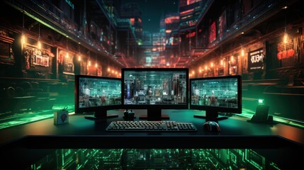 Cyber-themed computer wallpaper. 