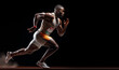 © Mangsaab - Active young african muscular speed running pose, Sport action pose in stadium running track background. Studio lighting.