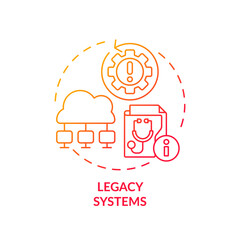 Poster - 2D gradient red icon legacy systems concept, isolated vector, health interoperability resources thin line illustration.