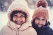 © lanych - Afro-american smiling kids in winter walking outdoors. Generative AI
