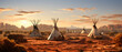 View of an indian native american village with teepee