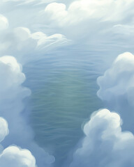 Wall Mural - Clouds in the blue sky, top down view of the ocean