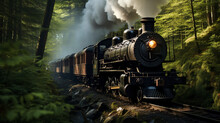 Vintage Old Steam Train In The Forest Slow Travel