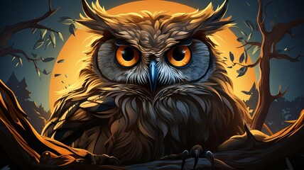 Aufkleber - A line art icon of a watchful owl, with large, round eyes peering out from a tree branch.