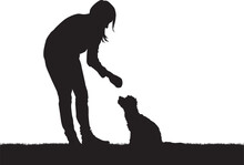 Silhouette Of A Girl With A Small Dog.