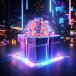 3d render gift box neon christmas