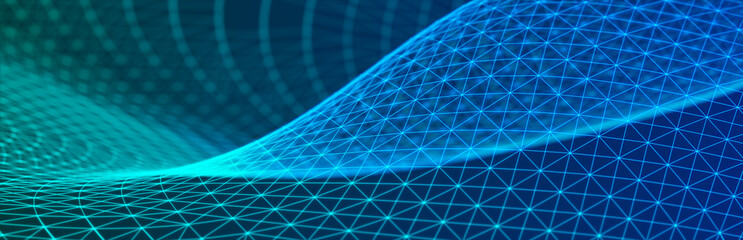 Poster - Technology background. Honeycomb concept. Big data. Hexagonal space with connected dots and lines. 3d