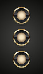 Three Luxury Gold and premium quality badge button design, 3 luxury circle on dark background template