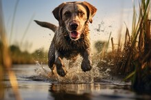 Hunting Dog Running On Water