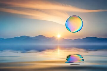 Wall Mural - Explosion stages of realistic glossy round rainbow soap bubbles on black background isolated vector illustration
