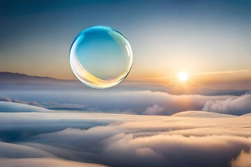 Wall Mural - Soap bubble floating in the air and blue sky background