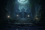 A mystical temple from a popular video game, emanating an eerie and ethereal atmosphere. Generative AI