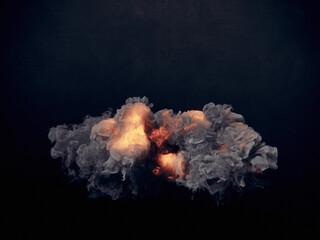 Poster - Close up fire explosions and dark smoke. Futuristic background. 3d rendering digital illustration