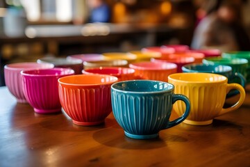 Wall Mural - Colorful coffee cups on the table