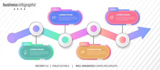 Wall Mural - Concept of business model with 4 successive steps. Four colorful graphic elements. Timeline design for brochure, presentation. Infographic design layout
