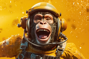 funny monkey wearing astronaut costume. generative ai
