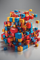 Wall Mural - Connected colorful cubes, 3d render