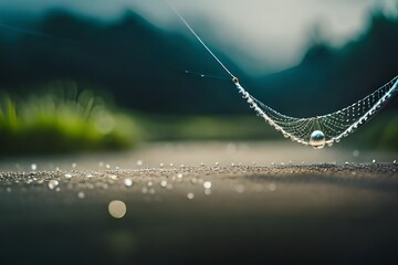 Wall Mural - spider web with dew drops