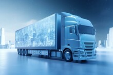 Rendering Of Chilled Truck For Transporting Goods In Controlled Temperature, Emphasizing The Cold Supply Chain. Generative AI