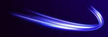 Neon Line As Speed Or Arc, Turn, Twist, Bend In Light Effect. Light Arc In Neon Colors, In The Form Of A Turn And A Zigzag. Abstract Background In Blue, Yellow And Orange Neon Colors.