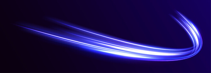 Aufkleber - Neon line as speed or arc, turn, twist, bend in light effect. Light arc in neon colors, in the form of a turn and a zigzag. Abstract background in blue, yellow and orange neon colors.