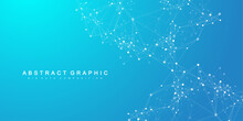 Digits Abstract Background With Connected Line And Dots, Wave Flow. Digital Neural Networks. Network And Connection Background For Your Presentation. Graphic Polygonal Background. Vector Illustration.