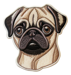 cute pug embroidery patch isolated.