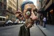 Vieil homme ridé se promenant dans une rue style cartoon caricature » IA générative