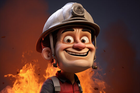 Portrait d'un pompier combattant les flammes style cartoon caricature » IA générative