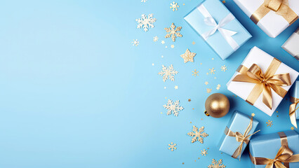 Wall Mural - christmas background with christmas baubles, gifts decoration - xmas theme