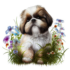 Wall Mural - Shih Tzu Puppy Playtime - Furry Fun and Boundless Joy