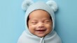 © iuricazac - Pure happiness radiates from a cute afro newborn, donned in gentle hues, against a studio setting, aided by Generative AI
