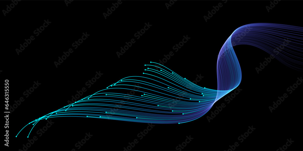 Vector abstract light lines wavy flowing dynamic in blue green colors ...