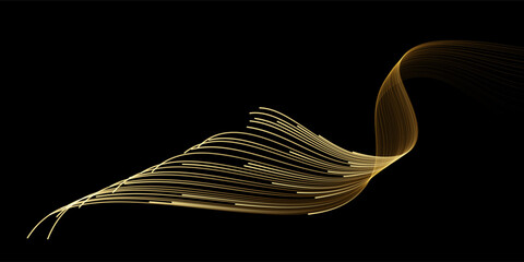 Aufkleber - Vector wave lines smooth flowing dynamic gold gradient light isolated on black background for concept of luxury, technology, digital, communication, science, music