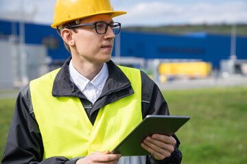 Poster - Engineer with digital tablet computer.