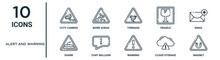 Alert And Warning Outline Icon Set Such As Thin Line Cctv Camera, Tornado, Email, Chat Balloon, Cloud Storage, Magnet, Shark Icons For Report, Presentation, Diagram, Web Design