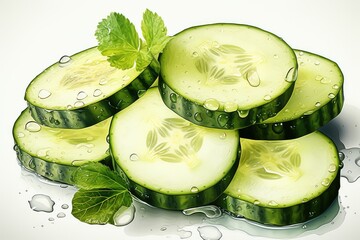 Wall Mural - cucumber slices on white