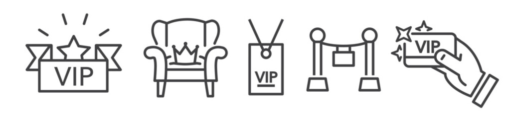 Wall Mural - Set of Vip thin line icons on white background - included symbols as member, VIP, incentive, bonus, exclusive,  invitation and more